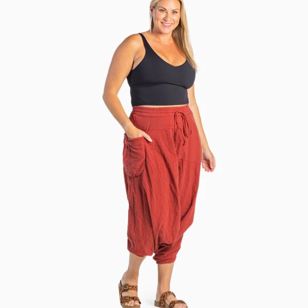 O.G. Solid Harem Pants Unisex Boho Festive Monk Style Lounge Travel Hippie Red - Picture 7 of 13